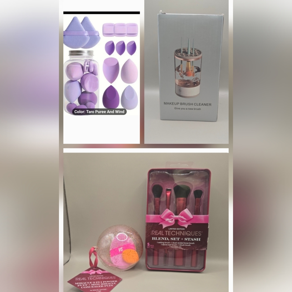 Real Techniques Purple Makeup Brush Set  Sponge Kit and Brush Cleaner